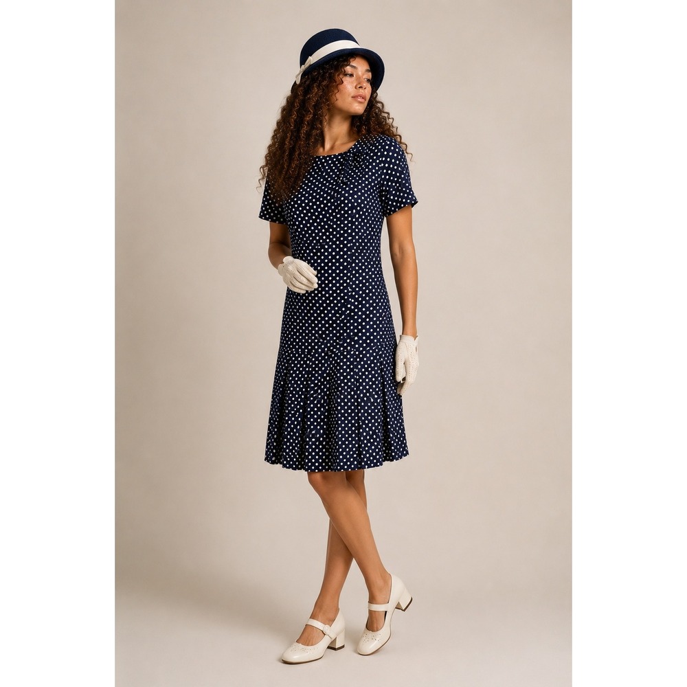 Vintage 60s Shelton Stroller Polka Dot Drop Waist Dress 16.5